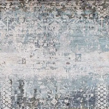 Wool and Silk Rug, Snow Flowers WegDye Abstract India (450×348)cm, grey botanical abstract rug, close-up detail 1