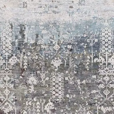 Wool and Silk Rug, Snow Flowers WegDye Abstract India (450×348)cm, grey botanical abstract rug, close-up detail 2