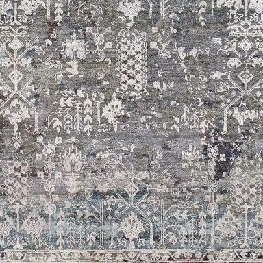Wool and Silk Rug, Snow Flowers WegDye Abstract India (450×348)cm, grey botanical abstract rug, close-up detail 3