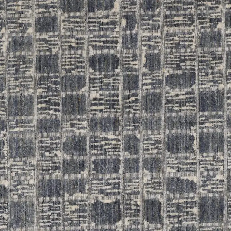 Grey Wool Rug Checquer Hand made Veg Dye Indian (237×162)cm, grey checkered wool rug, close-up detail 1