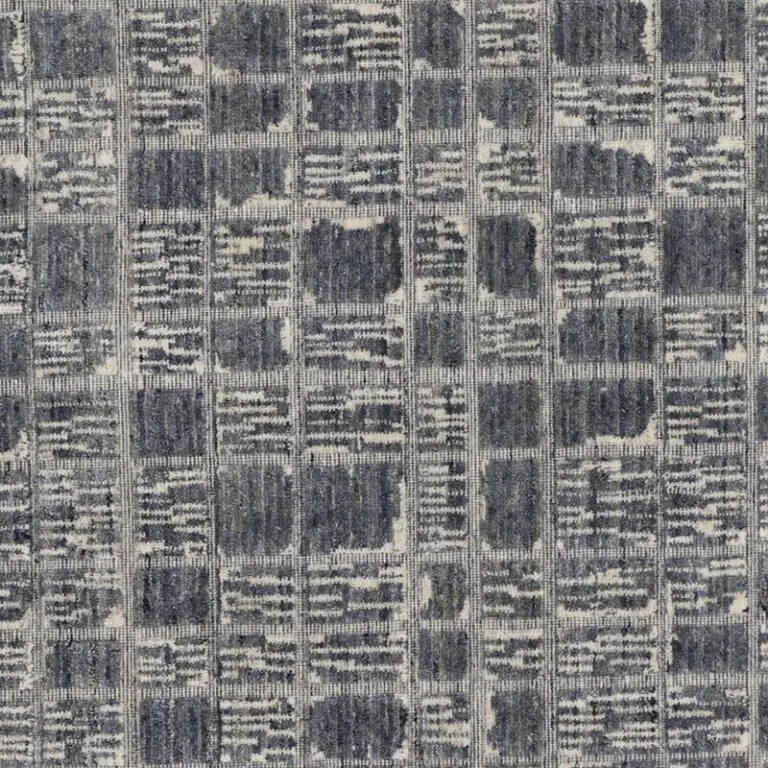 Grey Wool Rug Checquer Hand made Veg Dye Indian (237×162)cm, grey checkered wool rug, close-up detail 2