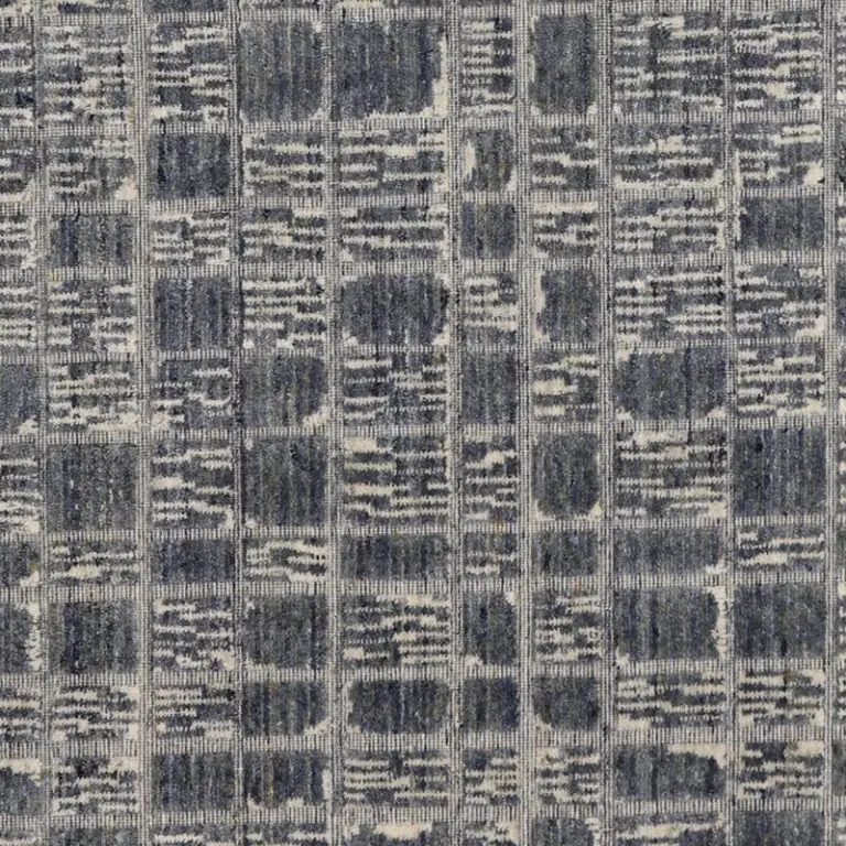 Grey Wool Rug Checquer Hand made Veg Dye Indian (237×162)cm, grey checkered wool rug, close-up detail 3
