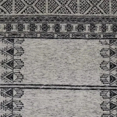 Geometric Grey Hand Knotted Area Rug 339×248, grey geometric knotted rug, close-up detail 1