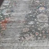 Tarra lux rug, grey green saree silk rug, close-up detail 1