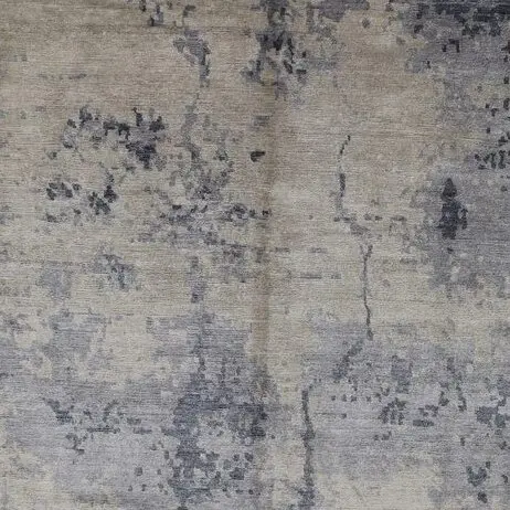 Abstract Rug Silk, Extra Long Gray Blue India (426 x 304)cm, grey navy bamboo silk rug, close-up detail 2