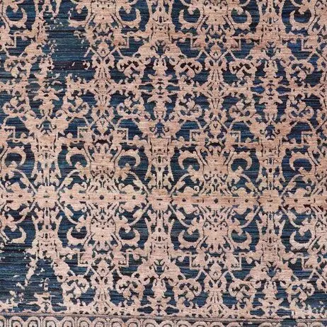 Wool & Bamboo Silk Hand Knotted Area Rug Indigo, Orange Veg Dye Indian(360×276)cm, indigo bamboo silk rug, close-up detail 3