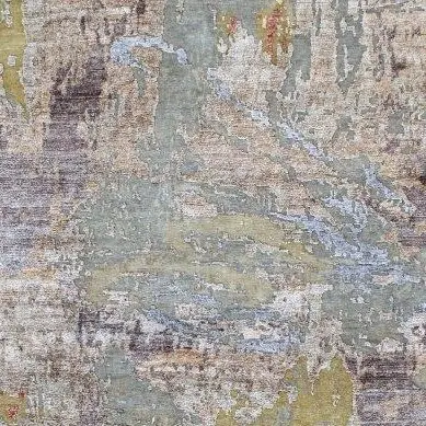 Light Yellow Iris Abstract Hand Knotted Wool& Bamboo Silk India (300 x 422), light yellow abstract rug, close-up detail 1