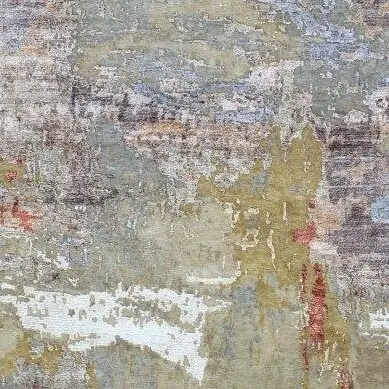 Light Yellow Iris Abstract Hand Knotted Wool& Bamboo Silk India (300 x 422), light yellow abstract rug, close-up detail 2
