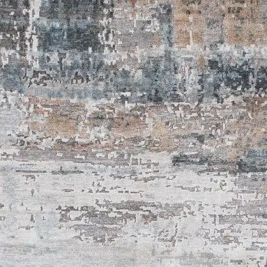 Limewash Wool and Silk Rug German Dye India (300 x 244)cm, limewash cream abstract rug, close-up detail 1