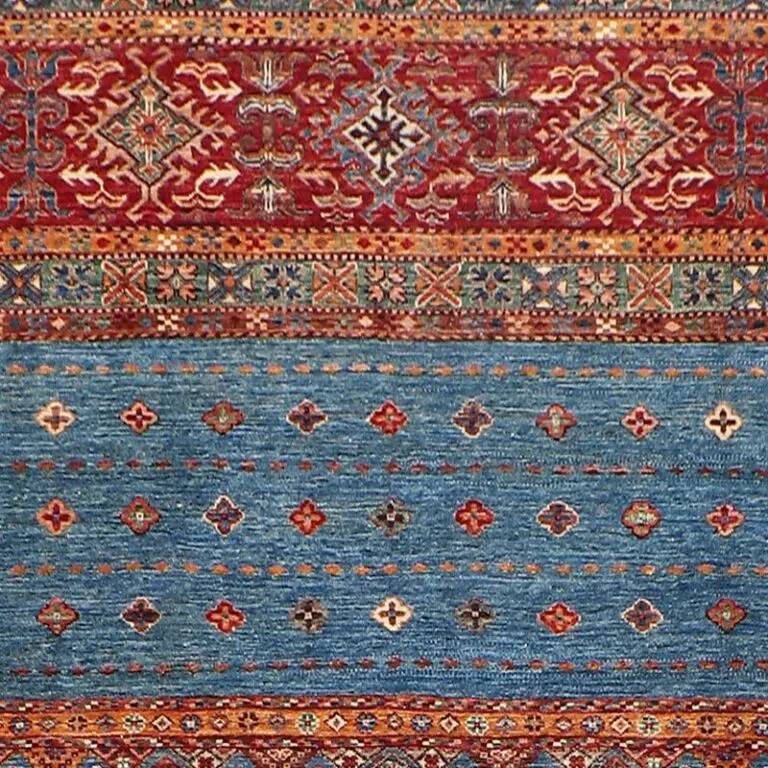 Magic Blue Khorjin Hand Knotted NZ Wool Veg Dye Afghan (308 x 207)cm, magic blue khorjin rug, close-up detail 1