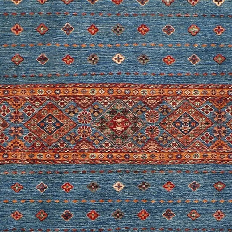 Magic Blue Khorjin Hand Knotted NZ Wool Veg Dye Afghan (308 x 207)cm, magic blue khorjin rug, close-up detail 2