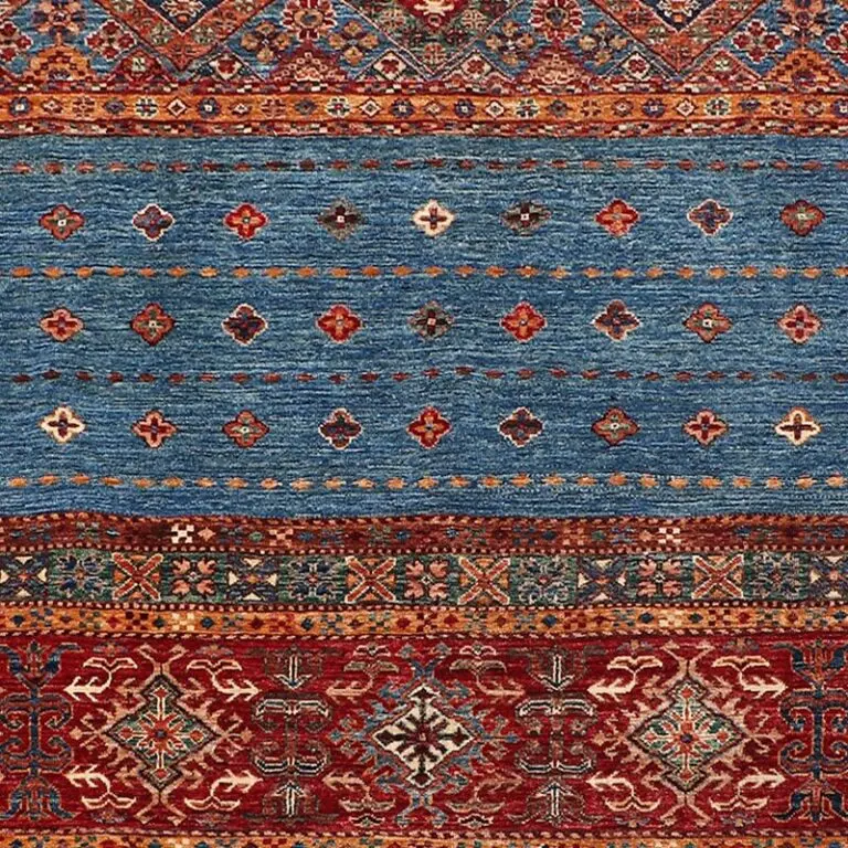 Magic Blue Khorjin Hand Knotted NZ Wool Veg Dye Afghan (308 x 207)cm, magic blue khorjin rug, close-up detail 3