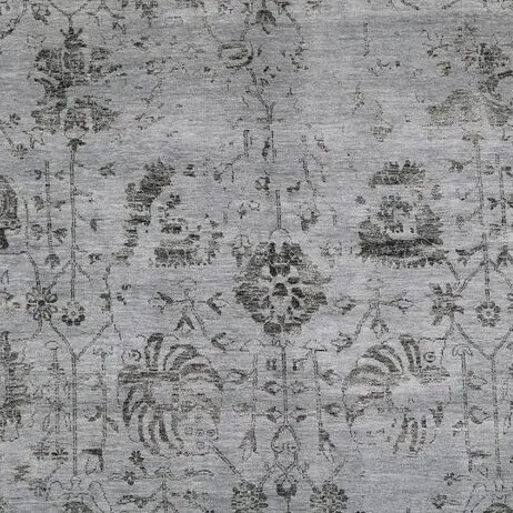 Transitional Wool&Bamboo Silk Rug Hand KnottedLight Dark Grey Veg Dye Indian(362 x 273)cm cm, minimalist grey wool rug, close-up detail 1