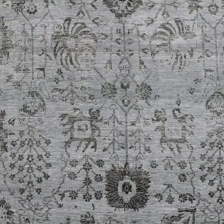 Transitional Wool&Bamboo Silk Rug Hand KnottedLight Dark Grey Veg Dye Indian(362 x 273)cm cm, minimalist grey wool rug, close-up detail 2