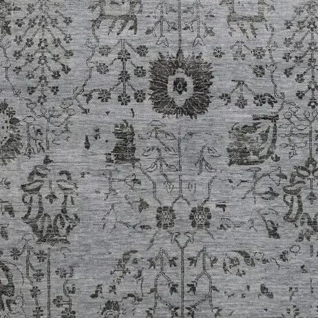 Transitional Wool&Bamboo Silk Rug Hand KnottedLight Dark Grey Veg Dye Indian(362 x 273)cm cm, minimalist grey wool rug, close-up detail 3