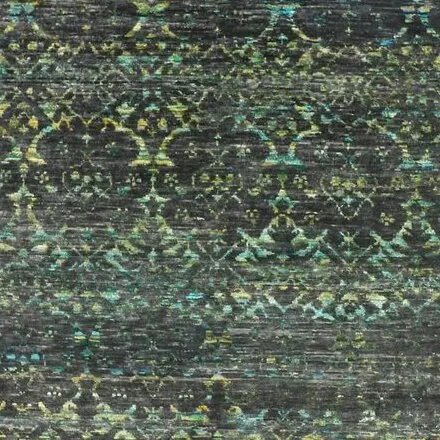 Velvet Moss Green Hand Knotted Rug Veg Dye India (272×161)cm, moss green velvet rug, close-up detail 2