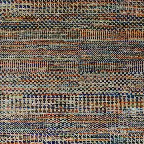 Wool and Bamboo Silk Hand Knotted Rug Multi Colour Veg Dye India (340×240)cm, multi colour textured rug, close-up detail 1