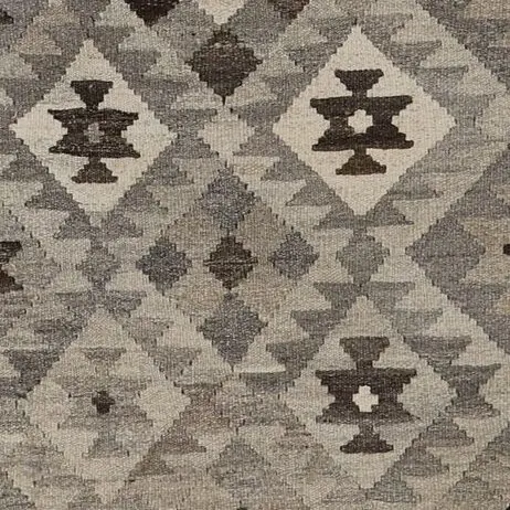 Killim choobi Runner Natural Wool Afghan (388×89)cm, natural grey chobi runner, close-up detail 3