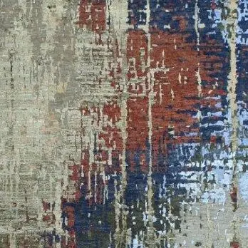 Abstract Painterly Wool and Silk Rug German Dye India (285×181)cm, painterly abstract rug, close-up detail 1