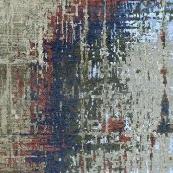 Abstract Painterly Wool and Silk Rug German Dye India (285×181)cm, painterly abstract rug, close-up detail 2