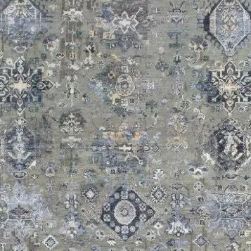 Pale Green Large Transitional Rug Veg Dye Wool& Bamboo silk India (450×364)cm, pale green transitional rug, close-up detail 1