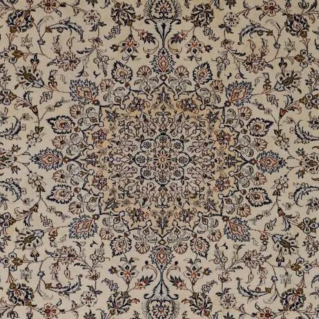 Traditional Persian Rug Kashan Soft Wool German Dye Iran (403x293)cm, pale kashan persian rug, close-up detail 2