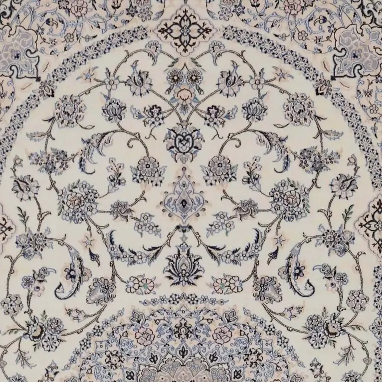 Pearl White 4 La Nain Double Hand Knotted Super Fine RugLamb Wool Veg Dye Iran(318 x 206)cm, pearl white nain persian rug, close-up detail 1