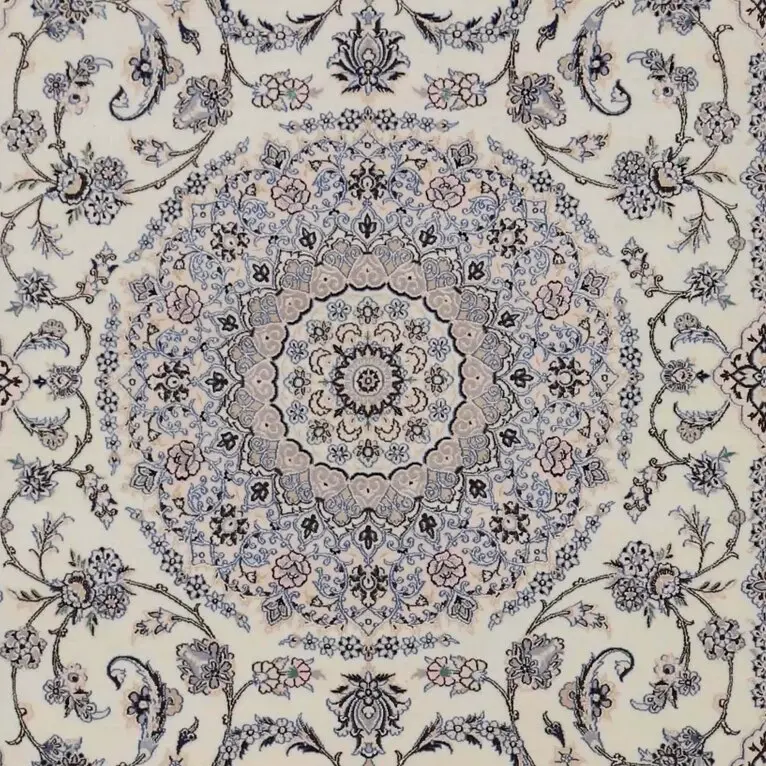 Pearl White 4 La Nain Double Hand Knotted Super Fine RugLamb Wool Veg Dye Iran(318 x 206)cm, pearl white nain persian rug, close-up detail 2