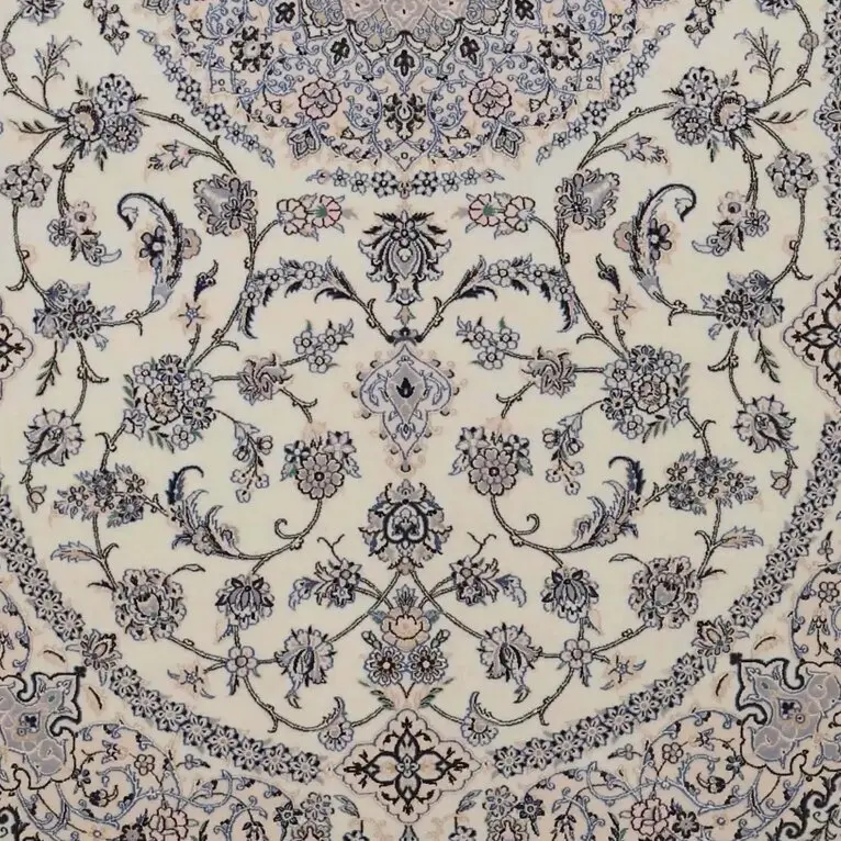Pearl White 4 La Nain Double Hand Knotted Super Fine RugLamb Wool Veg Dye Iran(318 x 206)cm, pearl white nain persian rug, close-up detail 3