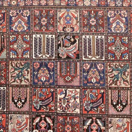 Persian Bakhtiar Paradise Design Rug Double Hand Knotted Iran (375×305)cm, red bakhtiar paradise rug, close-up detail 1