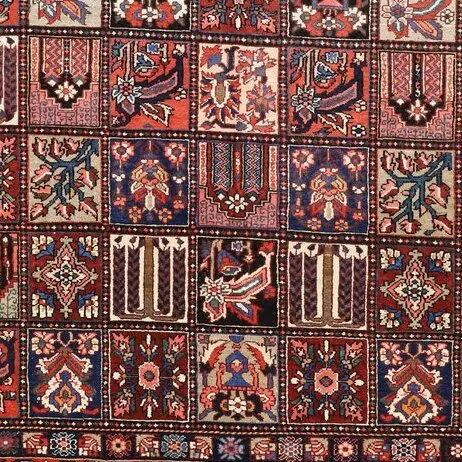 Persian Bakhtiar Paradise Design Rug Double Hand Knotted Iran (375×305)cm, red bakhtiar paradise rug, close-up detail 3