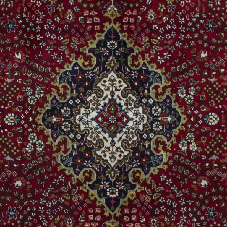 Persian Hand Knotted Tabriz Lamb Wool German Dye Iran (300×196)cm, red botanical tabriz rug, close-up detail 2