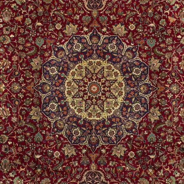 Persian Super Fine Tabriz Double Hand Knotted NZ Wool Rug 40 Raj German Dye Iran (398×304)cm, red formal tabriz rug, close-up detail 2