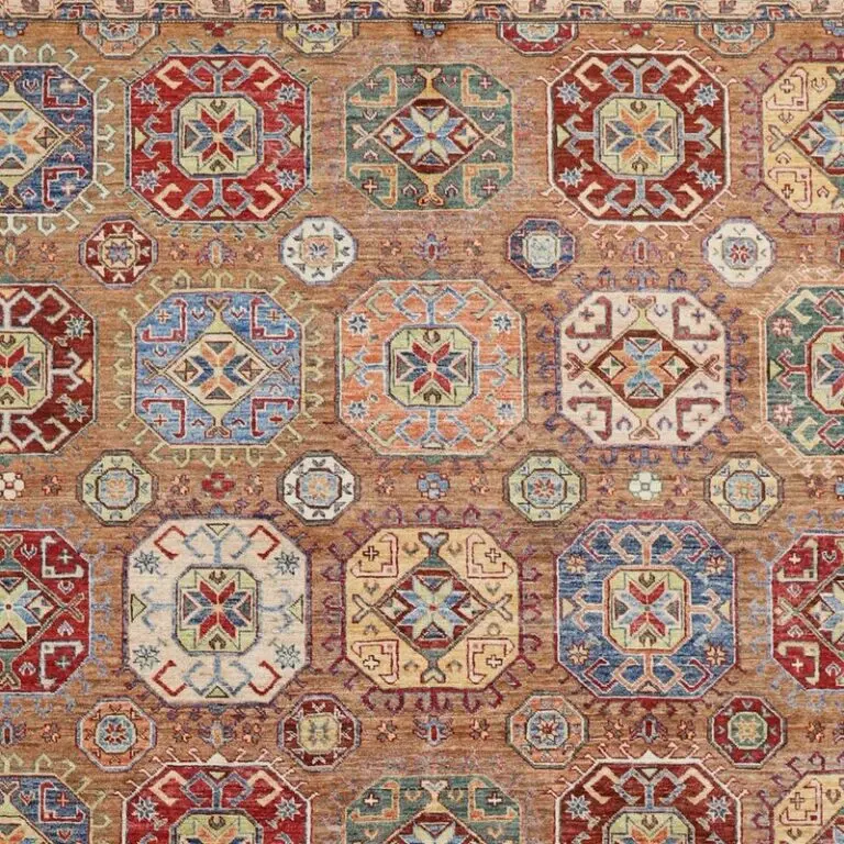 Super Kazak Lamb Wool Veg Dye Double hand Knotted Afghan (396×308)cm, red kazak lamb wool rug, close-up detail 1