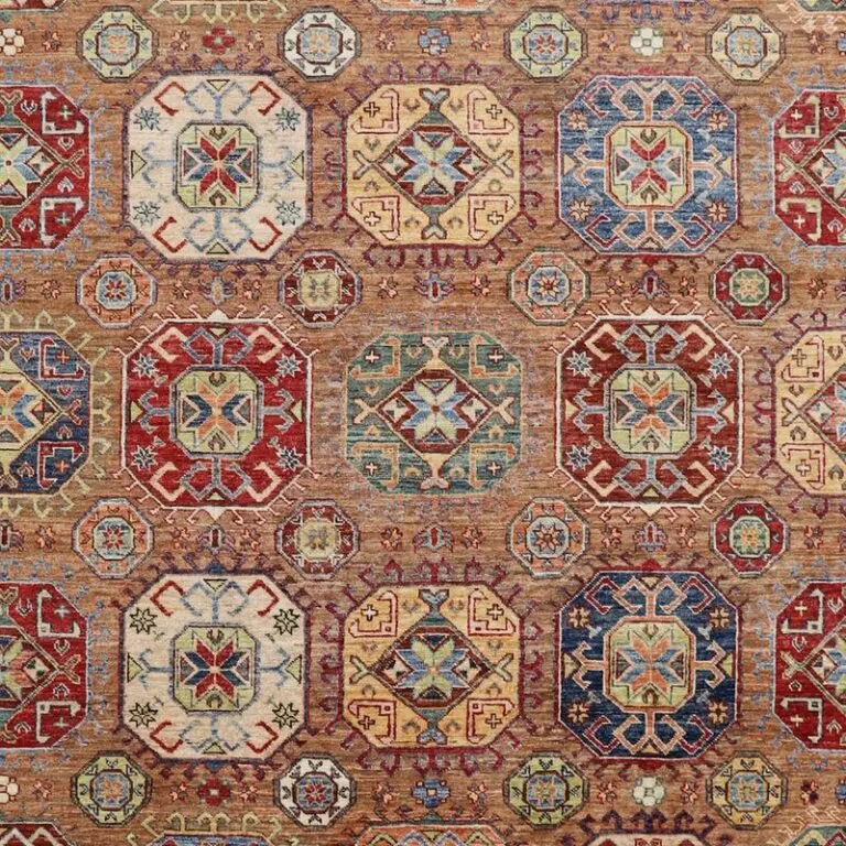 Super Kazak Lamb Wool Veg Dye Double hand Knotted Afghan (396×308)cm, red kazak lamb wool rug, close-up detail 2