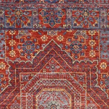 Mamluk Mosaic Pattern Rug Veg Dye India (302×247)cm(, red mamluk mosaic rug, close-up detail 1