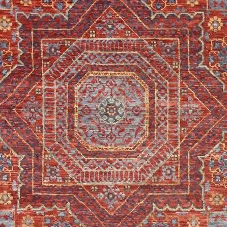 Mamluk Mosaic Pattern Rug Veg Dye India (302×247)cm(, red mamluk mosaic rug, close-up detail 2