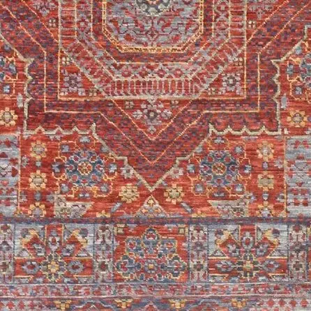 Mamluk Mosaic Pattern Rug Veg Dye India (302×247)cm(, red mamluk mosaic rug, close-up detail 3