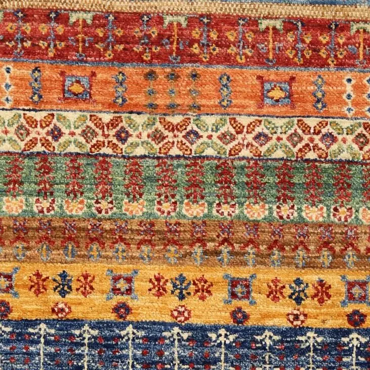 Pictorial Gabbeh Oriental Rug German Dye Hand knotted Wool Afghn (152×98)cm, red pictorial gabbeh rug, close-up detail 1