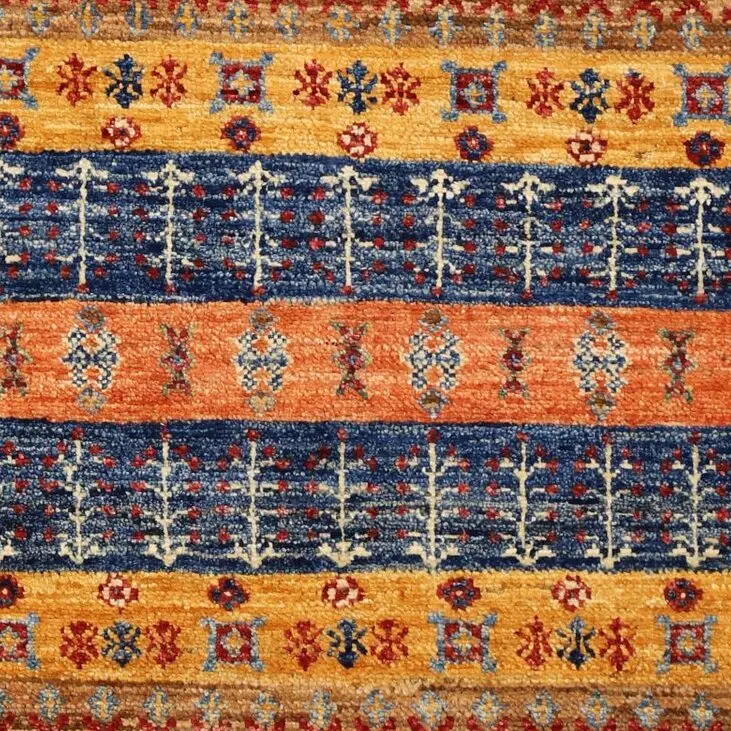 Pictorial Gabbeh Oriental Rug German Dye Hand knotted Wool Afghn (152×98)cm, red pictorial gabbeh rug, close-up detail 2