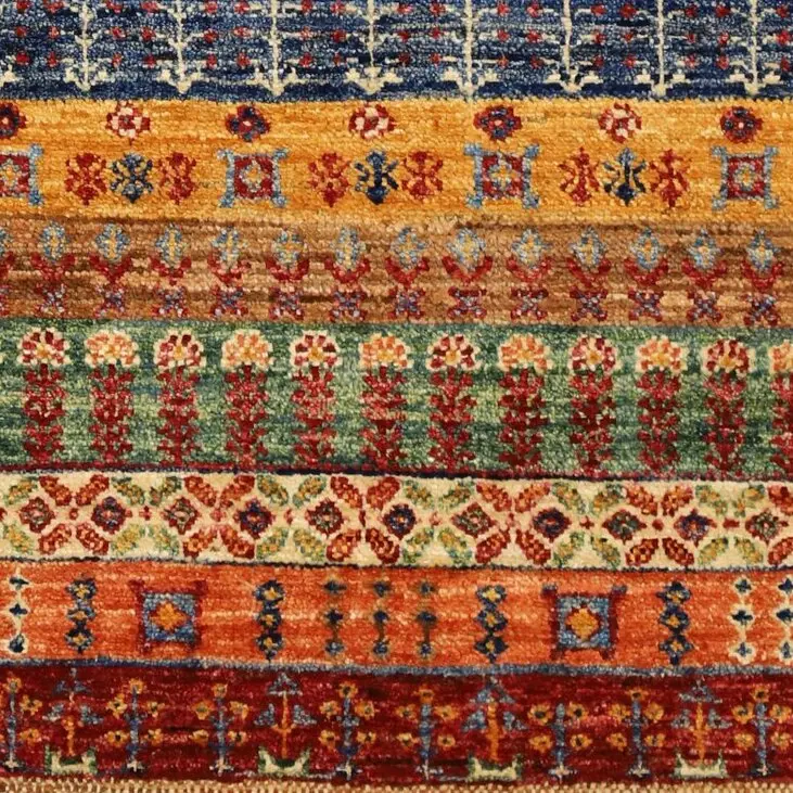 Pictorial Gabbeh Oriental Rug German Dye Hand knotted Wool Afghn (152×98)cm, red pictorial gabbeh rug, close-up detail 3