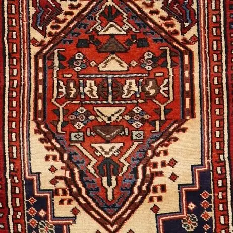 Serapy Persian Double Hand Knotted Runner NZ Wool German Dye Iran (314 x 85)cm, red serapy persian runner, close-up detail 3