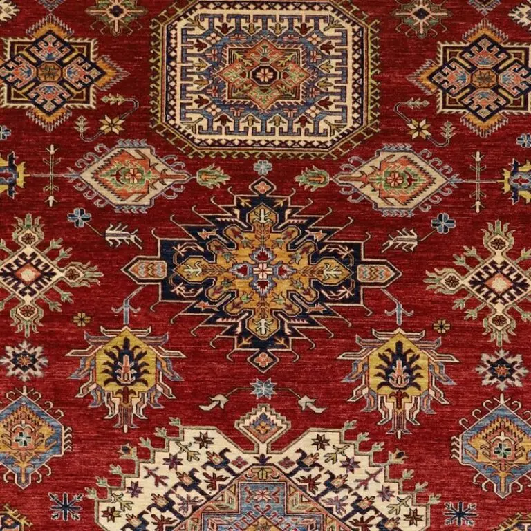 Lamb Wool Super kazak High End Quality Oriental Rug Veg Dye Afghan (436×303)cm, red super kazak afghan rug, close-up detail 1