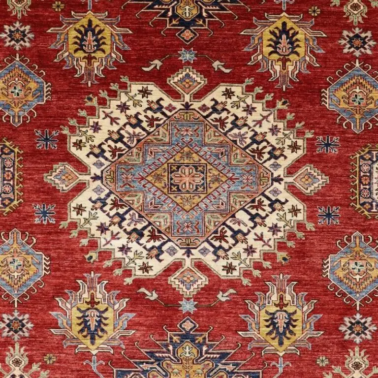 Lamb Wool Super kazak High End Quality Oriental Rug Veg Dye Afghan (436×303)cm, red super kazak afghan rug, close-up detail 2