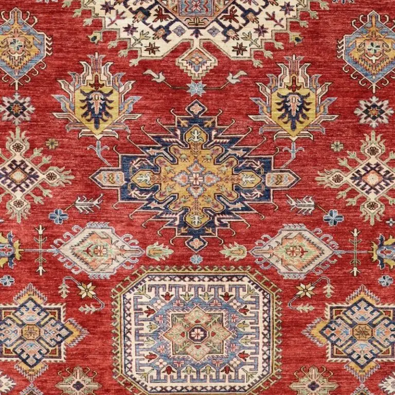 Lamb Wool Super kazak High End Quality Oriental Rug Veg Dye Afghan (436×303)cm, red super kazak afghan rug, close-up detail 3