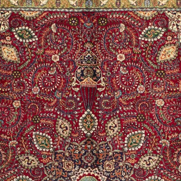Tabriz Double Hand Knotted Rug Lamb Wool 40 Raj Veg Dye Iran11(391×290), red tabriz persian rug, close-up detail 1