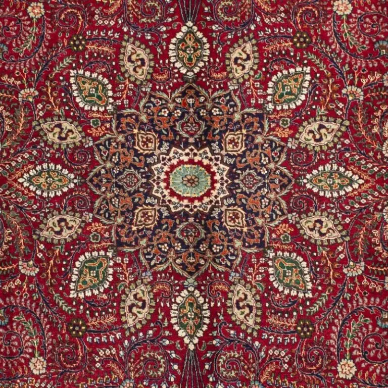 Tabriz Double Hand Knotted Rug Lamb Wool 40 Raj Veg Dye Iran11(391×290), red tabriz persian rug, close-up detail 2