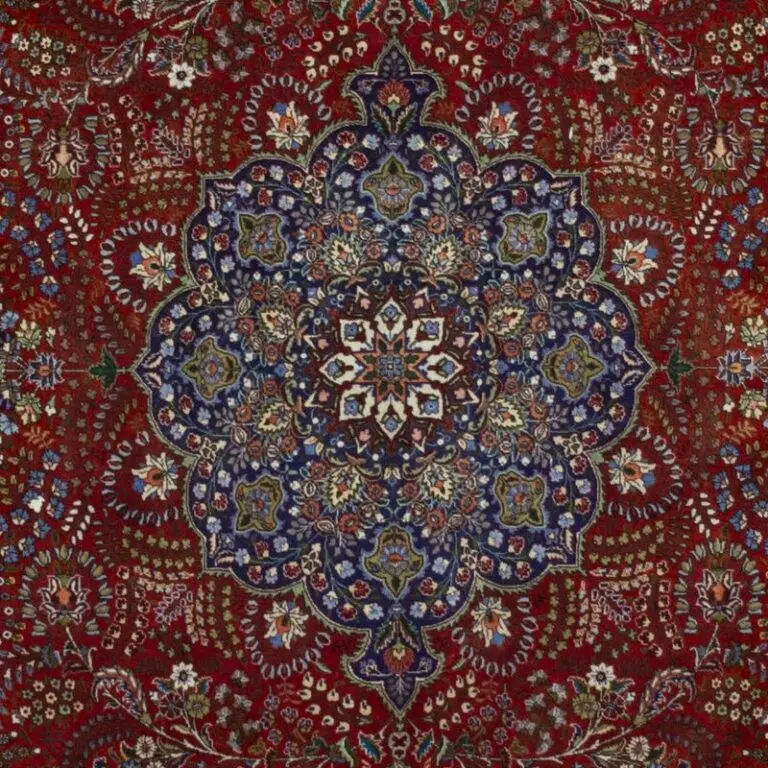 Tabriz Persian Rug 40 Raj (293×208)cm, red tabriz persian rug, close-up detail 2