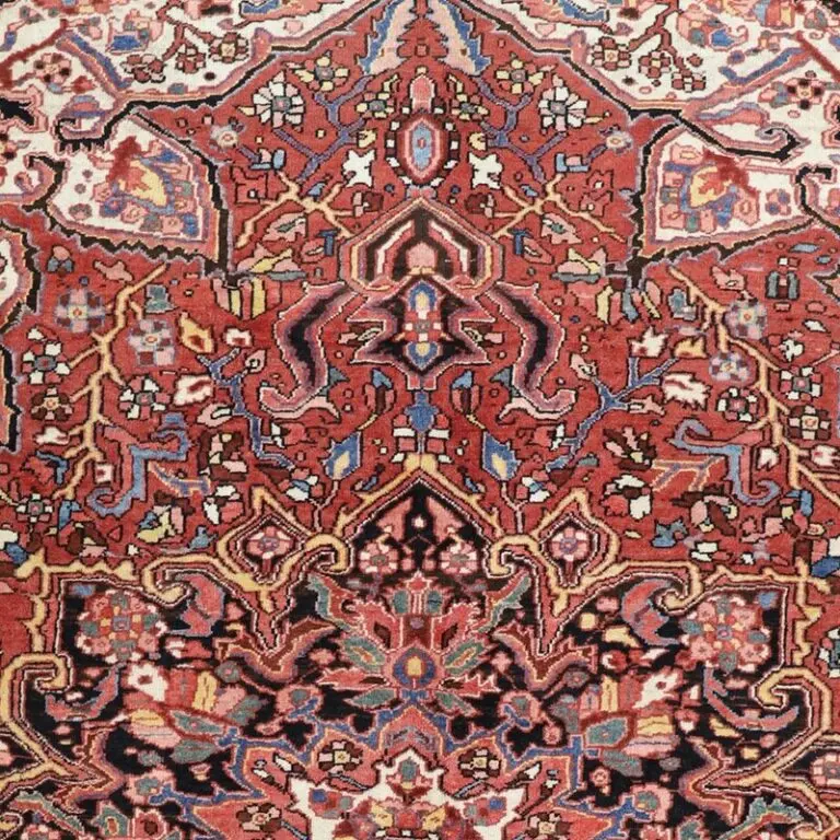 Persian Heriz Tribal Rug, red tribal heriz persian rug, close-up detail 1
