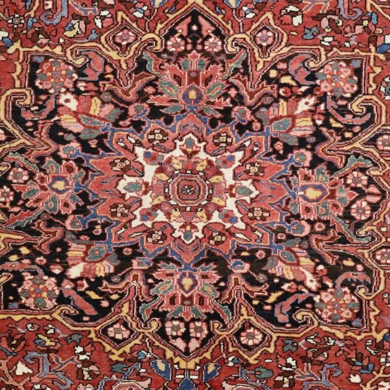 Persian Heriz Tribal Rug, red tribal heriz persian rug, close-up detail 2